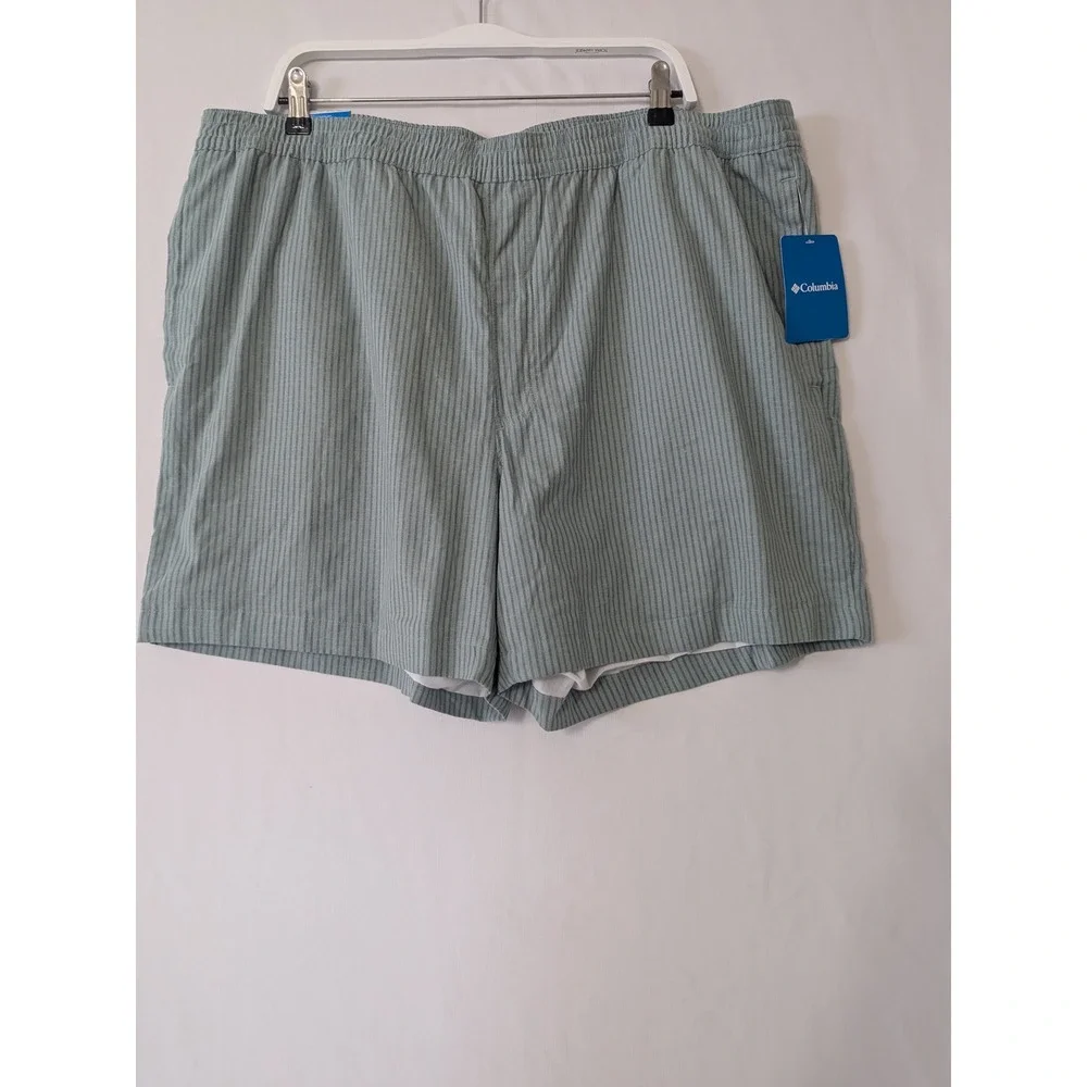 Columbia Linen Blend Shorts Men XXL Sage Green Striped 6in Inseam Fishing Summer